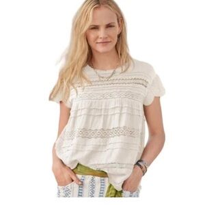 Sundance Light Cream Boho Eyelet Lace Cottage Core Top. Size M